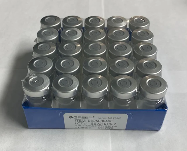 20mm Sterile, Empty, Clear, Glass Vials, Greer